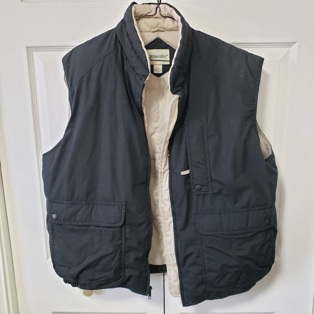 St Johns Bay Vest Mens XL Black Down Puffer Quilted Outdoor Hiking Warm